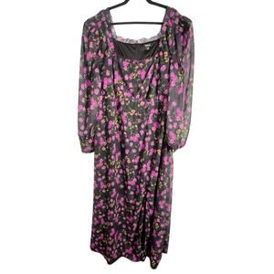 NWT, Boohoo, Size 28, Black & Purple Corset Floral Maxi Dress, Milkmaid, Cottage